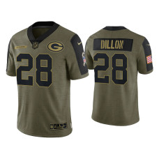 Men Green Bay Packers #28 A.J. Dillon Olive 2021 Salute To Service Limited Jersey