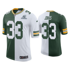 Men Green Bay Packers #33 Aaron Jones Green White 2020 NFL Playoffs Split Jersey