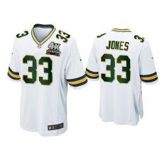 Men Green Bay Packers #33 Aaron Jones White 4X Super Bowl Champions Patch Game Jersey