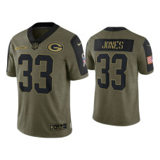 Men Green Bay Packers #33 Aaron Jones Olive 2021 Salute To Service Limited Jersey