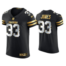 Men Green Bay Packers #33 Aaron Jones Black Golden Edition Elite Jersey