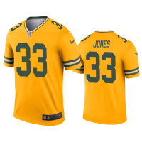 Men Green Bay Packers #33 Aaron Jones Gold Inverted Legend Jersey