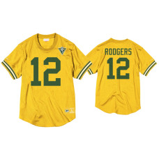 Men Green Bay Packers #12 Aaron Rodgers Gold 75th Anniversary Throwback Jersey