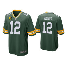 Men Green Bay Packers #12 Aaron Rodgers Green Game Captain Patch Jersey