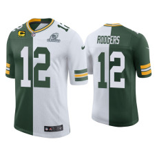 Men Green Bay Packers #12 Aaron Rodgers Green White 2020 NFL Playoffs Split Jersey