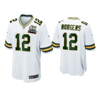 Men Green Bay Packers #12 Aaron Rodgers White 4X Super Bowl Champions Patch Game Jersey