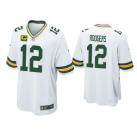 Men Green Bay Packers #12 Aaron Rodgers White Game Captain Patch Jersey