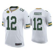 Men Green Bay Packers #12 Aaron Rodgers White Vapor Limited Captain Patch Jersey