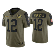 Men Green Bay Packers #12 Aaron Rodgers Olive 2021 Salute To Service Limited Jersey