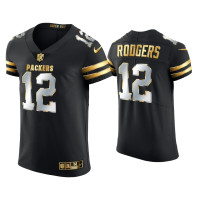 Men Green Bay Packers #12 Aaron Rodgers Black Golden Edition Elite Jersey