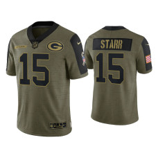 Men Green Bay Packers #15 Bart Starr Olive 2021 Salute To Service Limited Jersey