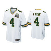 Men Green Bay Packers #4 Brett Favre White 4X Super Bowl Champions Patch Game Jersey