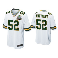 Men Green Bay Packers #52 Clay Matthews White 4X Super Bowl Champions Patch Game Jersey