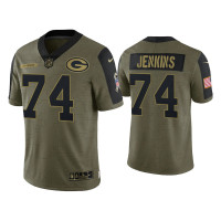 Men Green Bay Packers #74 Elgton Jenkins Olive 2021 Salute To Service Limited Jersey