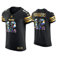 Men Green Bay Packers #12 Aaron Rodgers Black 2021 NFL MVP Golden Edition Jersey