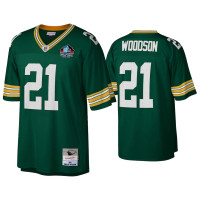 Men Green Bay Packers #21 Charles Woodson Green Hall of Fame Patch Legacy Replica Jersey