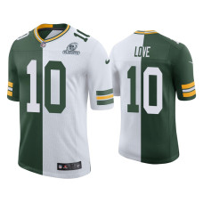 Men Green Bay Packers #10 Jordan Love Green White 2020 NFL Playoffs Split Jersey