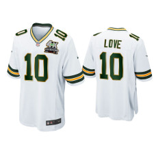 Men Green Bay Packers #10 Jordan Love White 4X Super Bowl Champions Patch Game Jersey