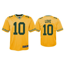 Youth Green Bay Packers #10 Jordan Love Gold Inverted Game Jersey