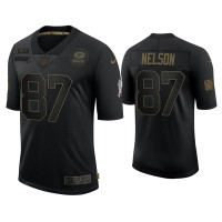 Men Green Bay Packers #87 Jordy Nelson Black 2020 Salute to Service Retired Jersey