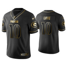 Men Green Bay Packers #10 Golden Edition Vapor Limited Packers Jordan Love Black Jersey