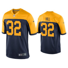 Men Green Bay Packers #32 Kylin Hill Navy Throwback Game Jersey