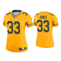 Women Green Bay Packers #33 Aaron Jones Gold Inverted Legend Jersey