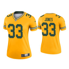 Women Green Bay Packers #33 Aaron Jones Gold Inverted Legend Jersey