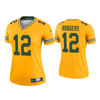 Women Green Bay Packers #12 Aaron Rodgers Gold Inverted Legend Jersey