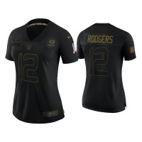 Women Green Bay Packers #12 Aaron Rodgers Black 2020 Salute To Service Limited Jersey