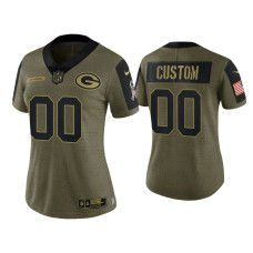 Women Green Bay Packers #00 Custom Olive 2021 Salute To Service Limited Jersey