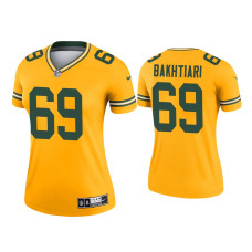 Women Green Bay Packers #69 David Bakhtiari Gold Inverted Legend Jersey