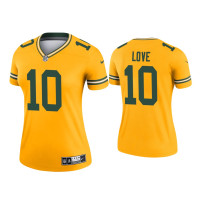 Women Green Bay Packers #10 Jordan Love Gold Inverted Legend Jersey